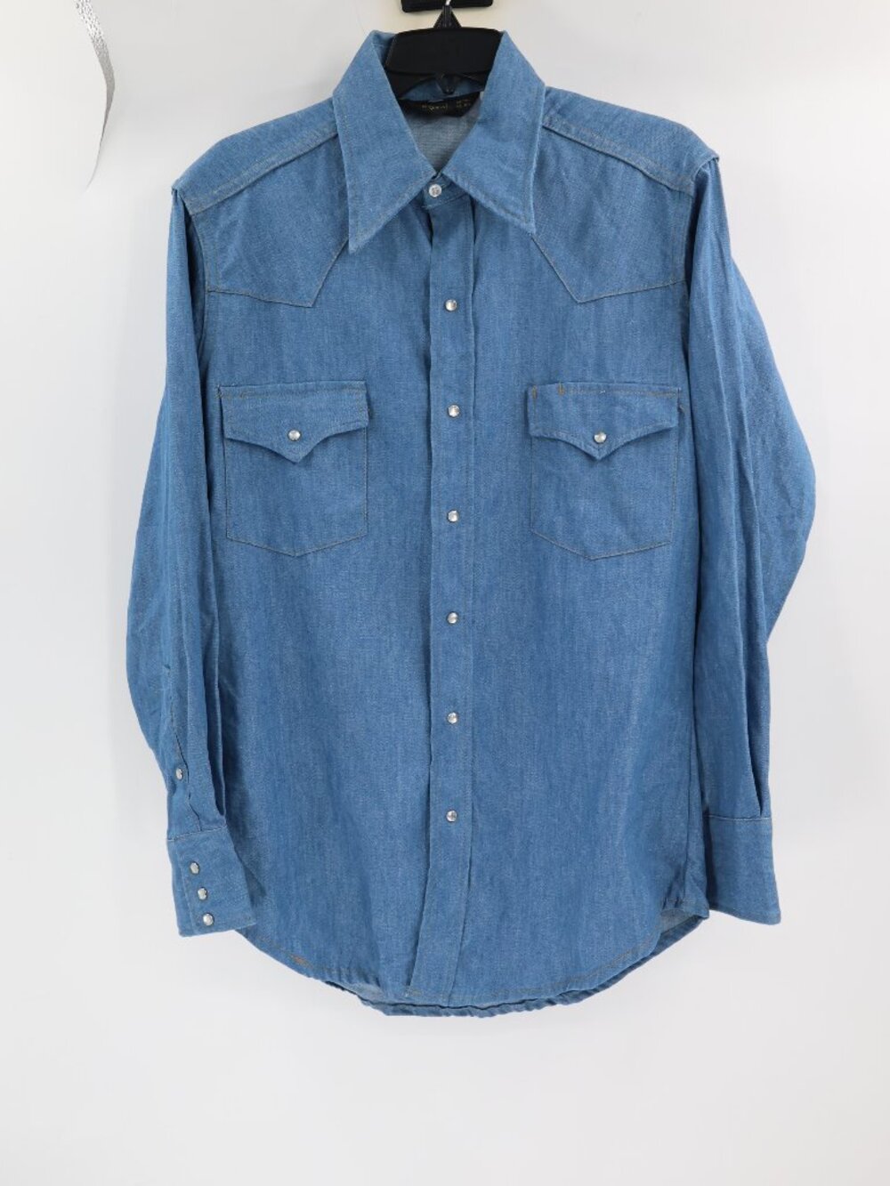 Vintage Sears Western wear Shirt Mens Medium Pearl Snap Long Sleeve Denim Blue